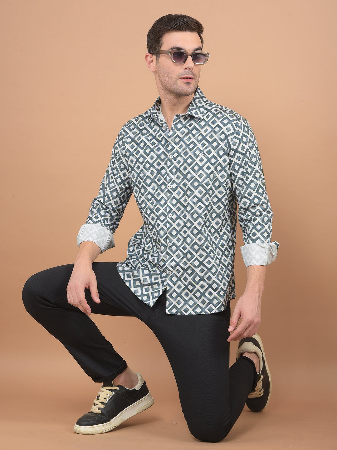 Grey Printed 100% Cotton Shirt-Men Shirts-Crimsoune Club