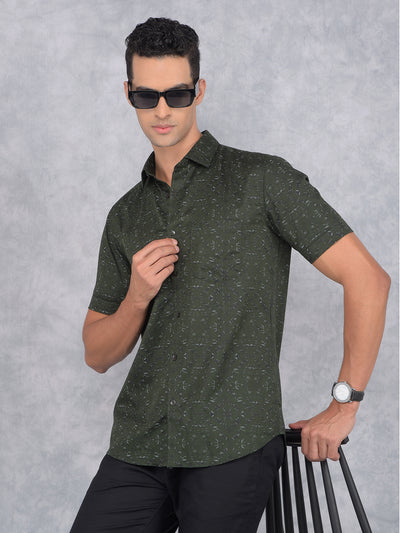 Green Printed 100% Cotton Shirt-Men Shirts-Crimsoune Club