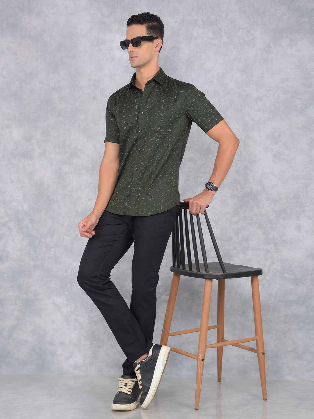 Green Printed 100% Cotton Shirt-Men Shirts-Crimsoune Club