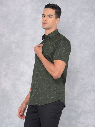 Green Printed 100% Cotton Shirt-Men Shirts-Crimsoune Club