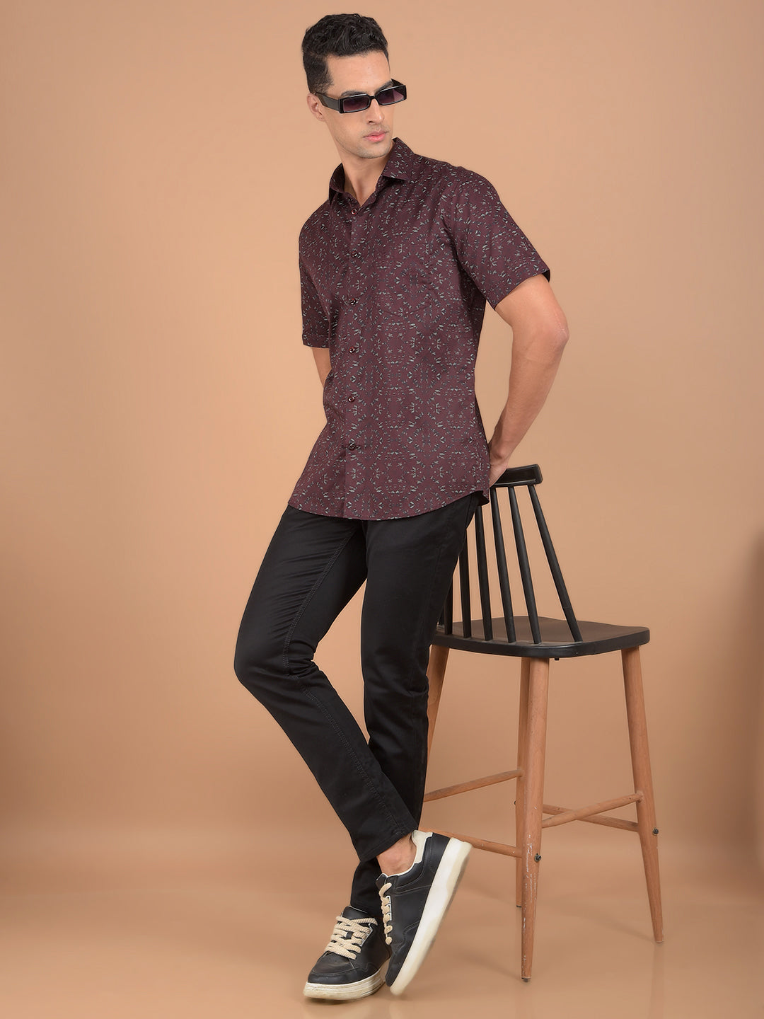 Wine Printed 100% Cotton Shirt-Men Shirts-Crimsoune Club