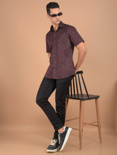 Wine Printed 100% Cotton Shirt-Men Shirts-Crimsoune Club