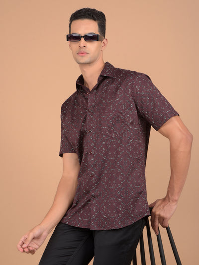 Wine Printed 100% Cotton Shirt-Men Shirts-Crimsoune Club