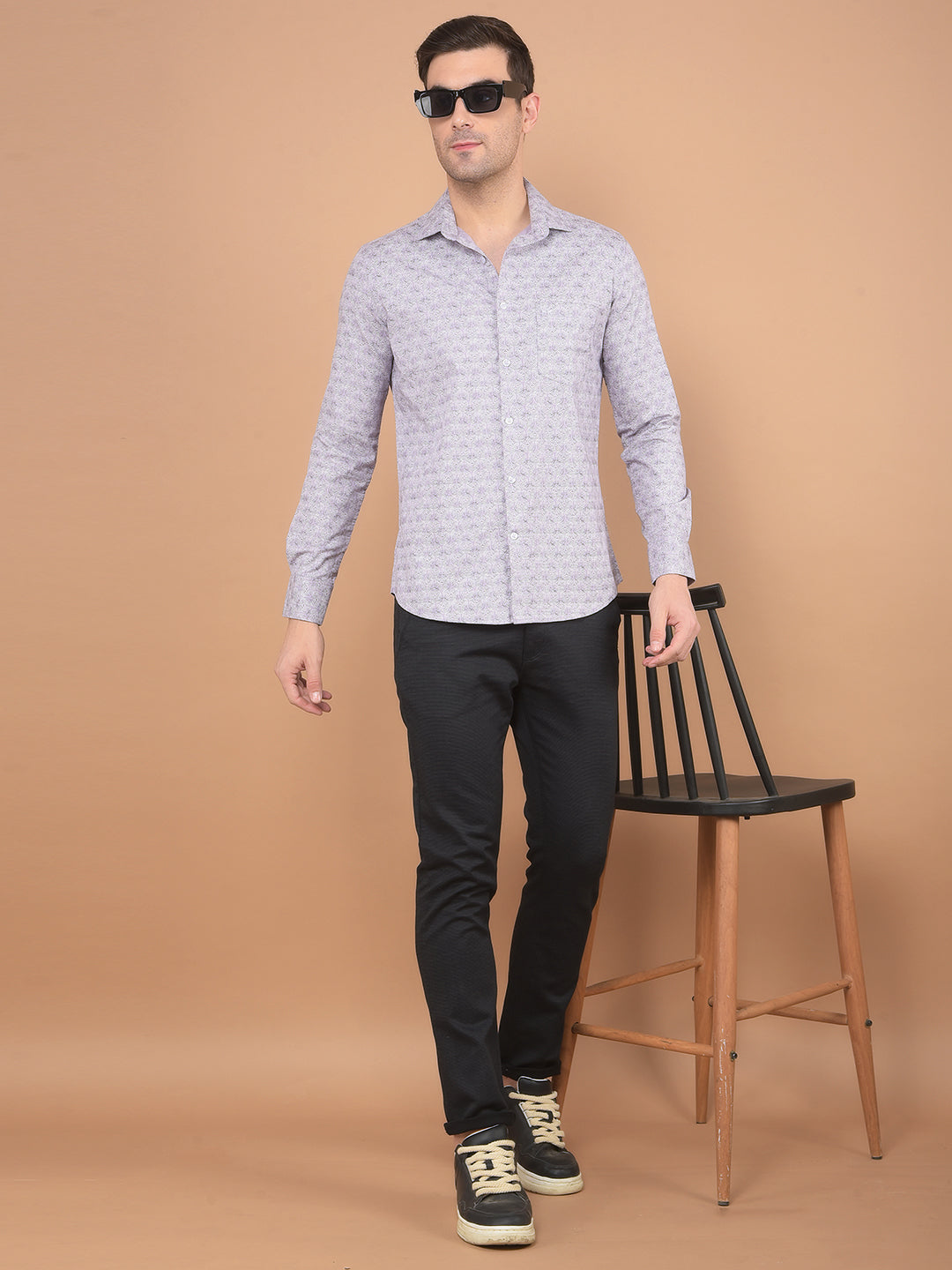 Purple Printed 100% Cotton Shirt-Men Shirts-Crimsoune Club