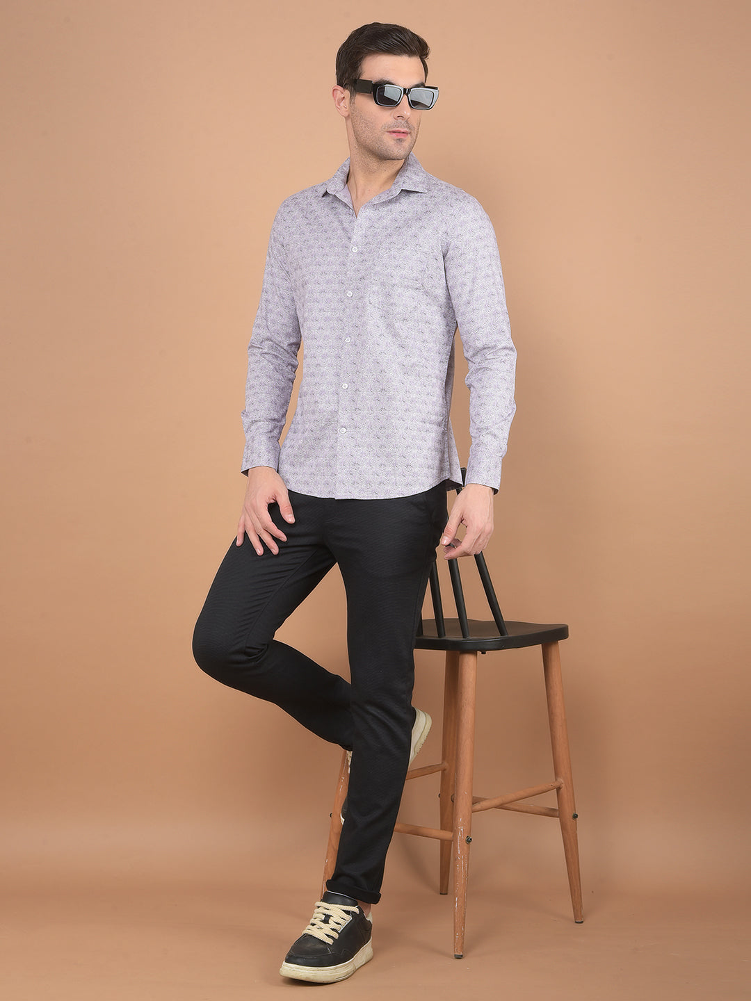 Purple Printed 100% Cotton Shirt-Men Shirts-Crimsoune Club