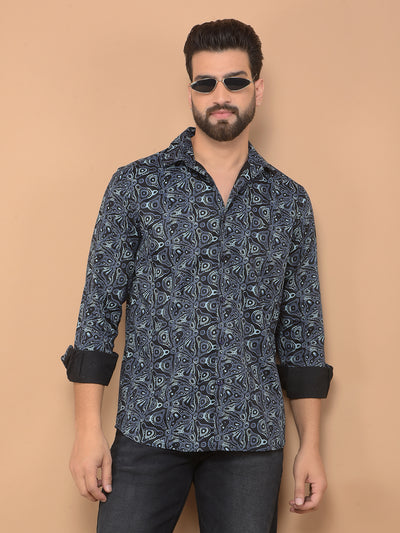 Navy Blue Printed Shirt-Men Shirts-Crimsoune Club