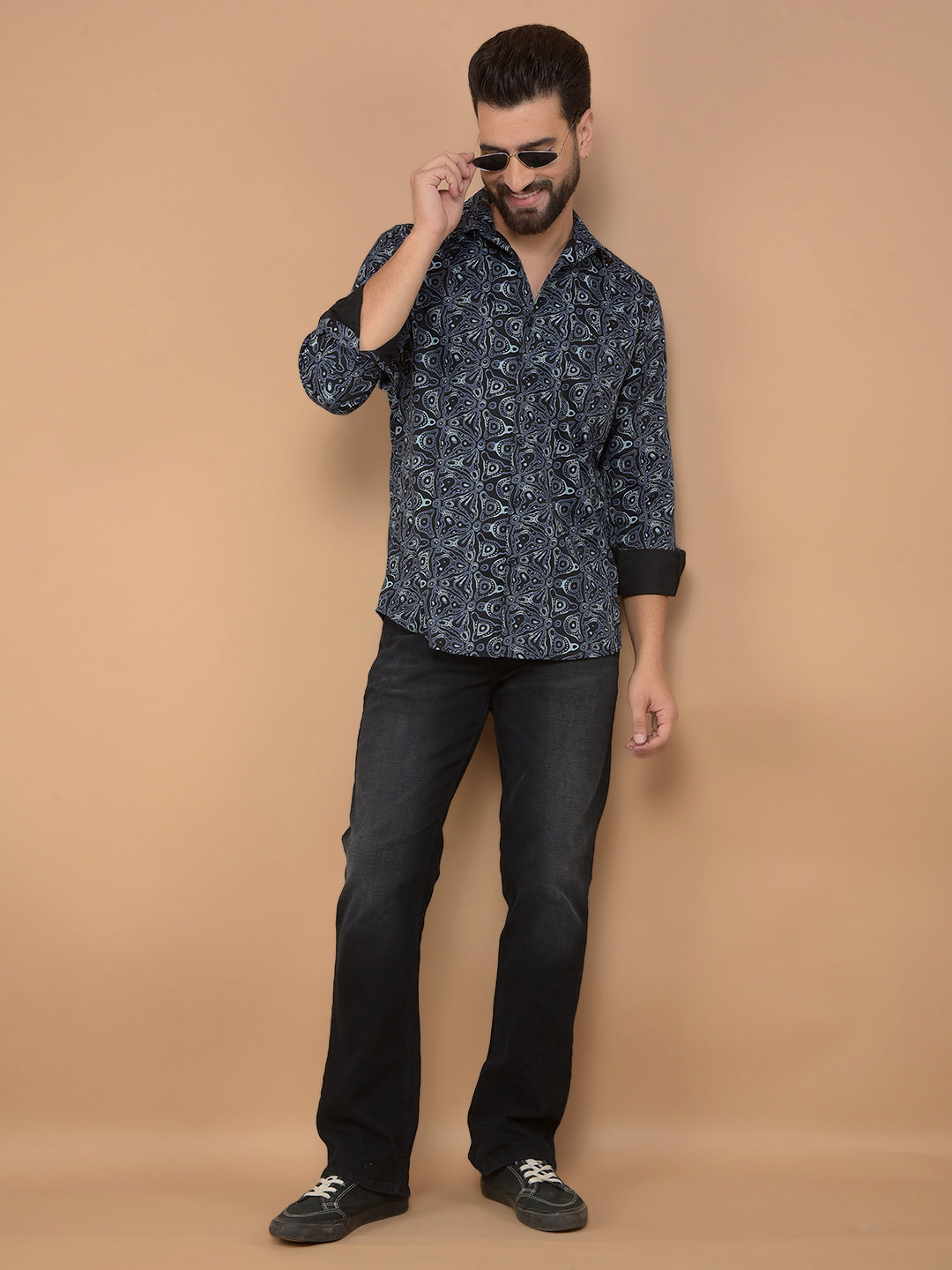 Navy Blue Printed Shirt-Men Shirts-Crimsoune Club