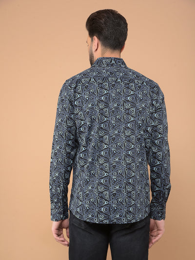 Navy Blue Printed Shirt-Men Shirts-Crimsoune Club