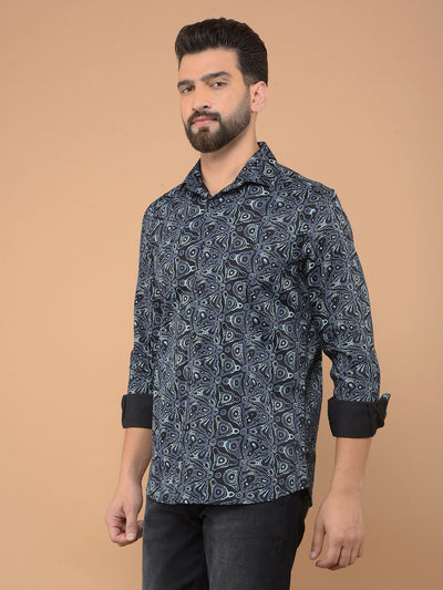 Navy Blue Printed Shirt-Men Shirts-Crimsoune Club