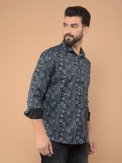 Navy Blue Printed Shirt-Men Shirts-Crimsoune Club