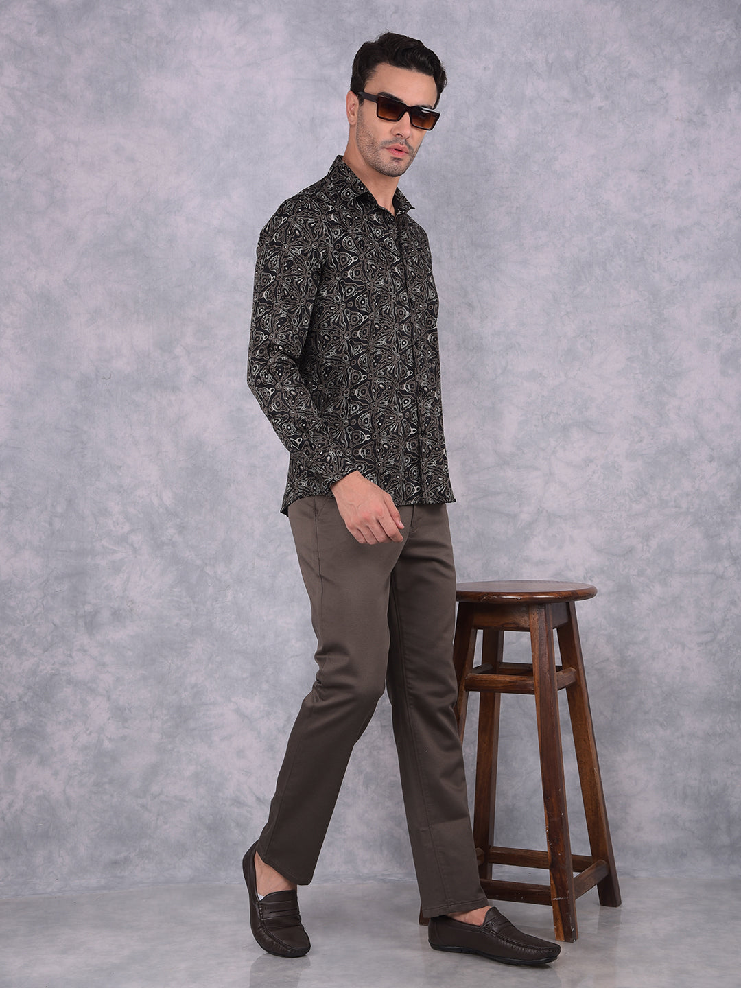 Black Printed Shirt-Men Shirts-Crimsoune Club