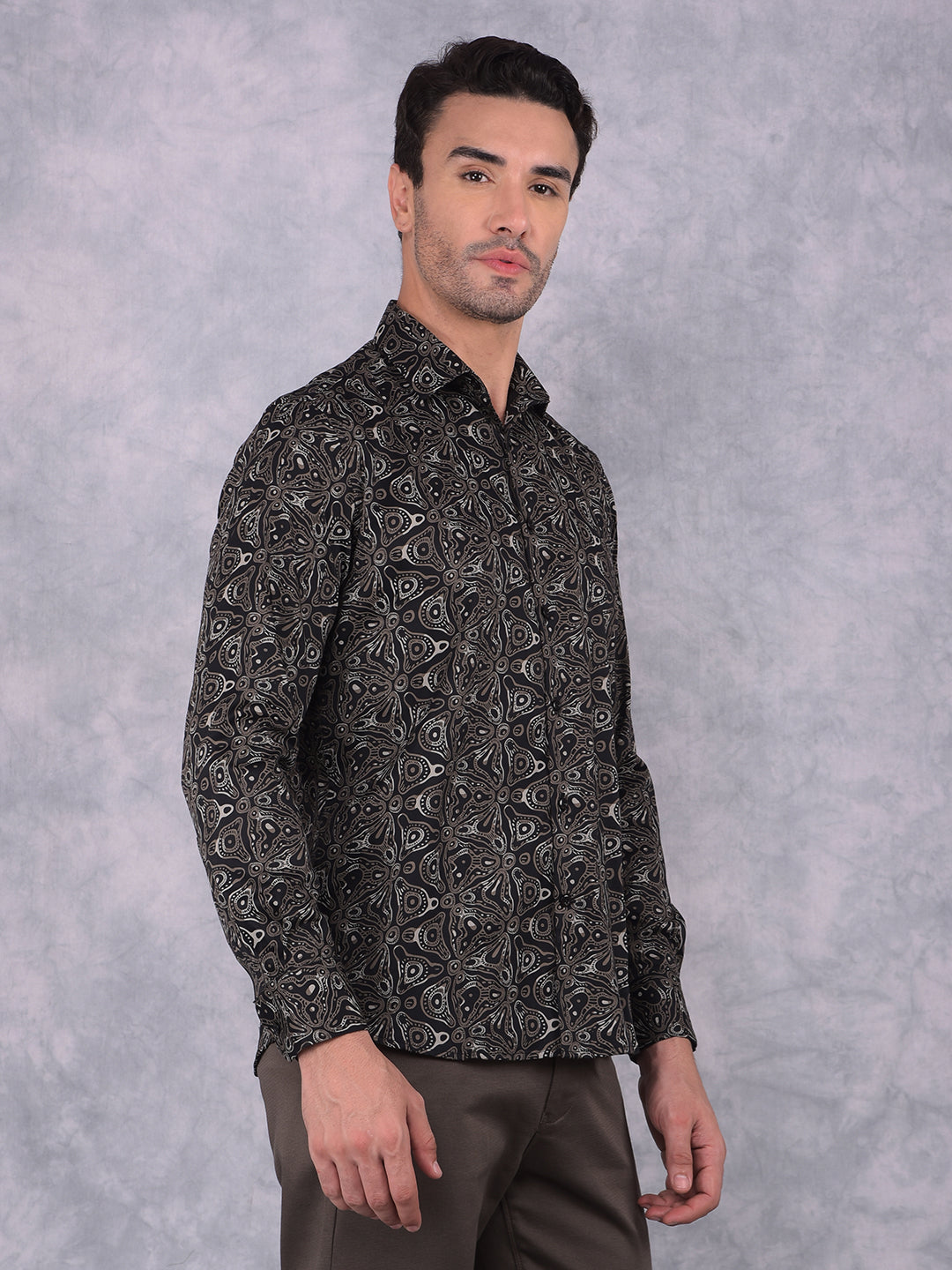 Black Printed Shirt-Men Shirts-Crimsoune Club