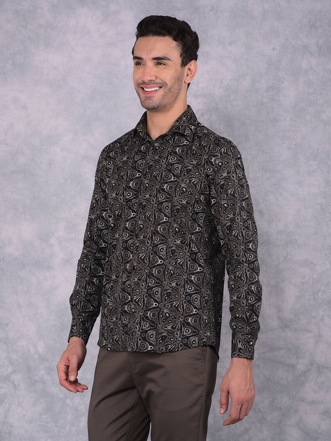 Black Printed Shirt-Men Shirts-Crimsoune Club