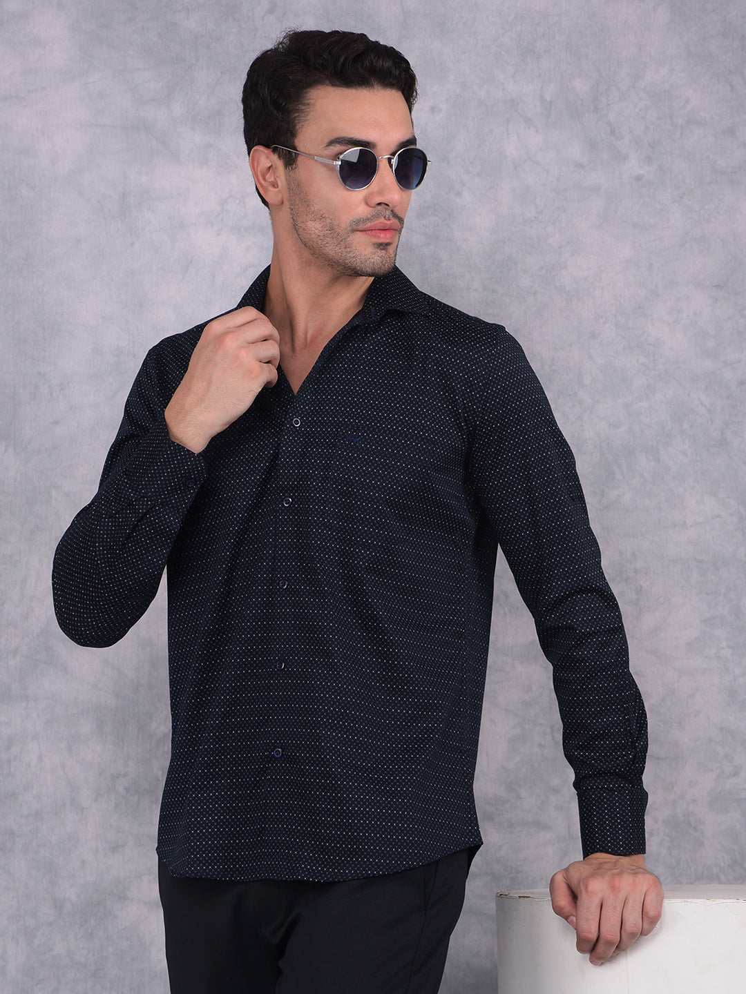 Navy Blue Printed Shirt-Men Shirts-Crimsoune Club