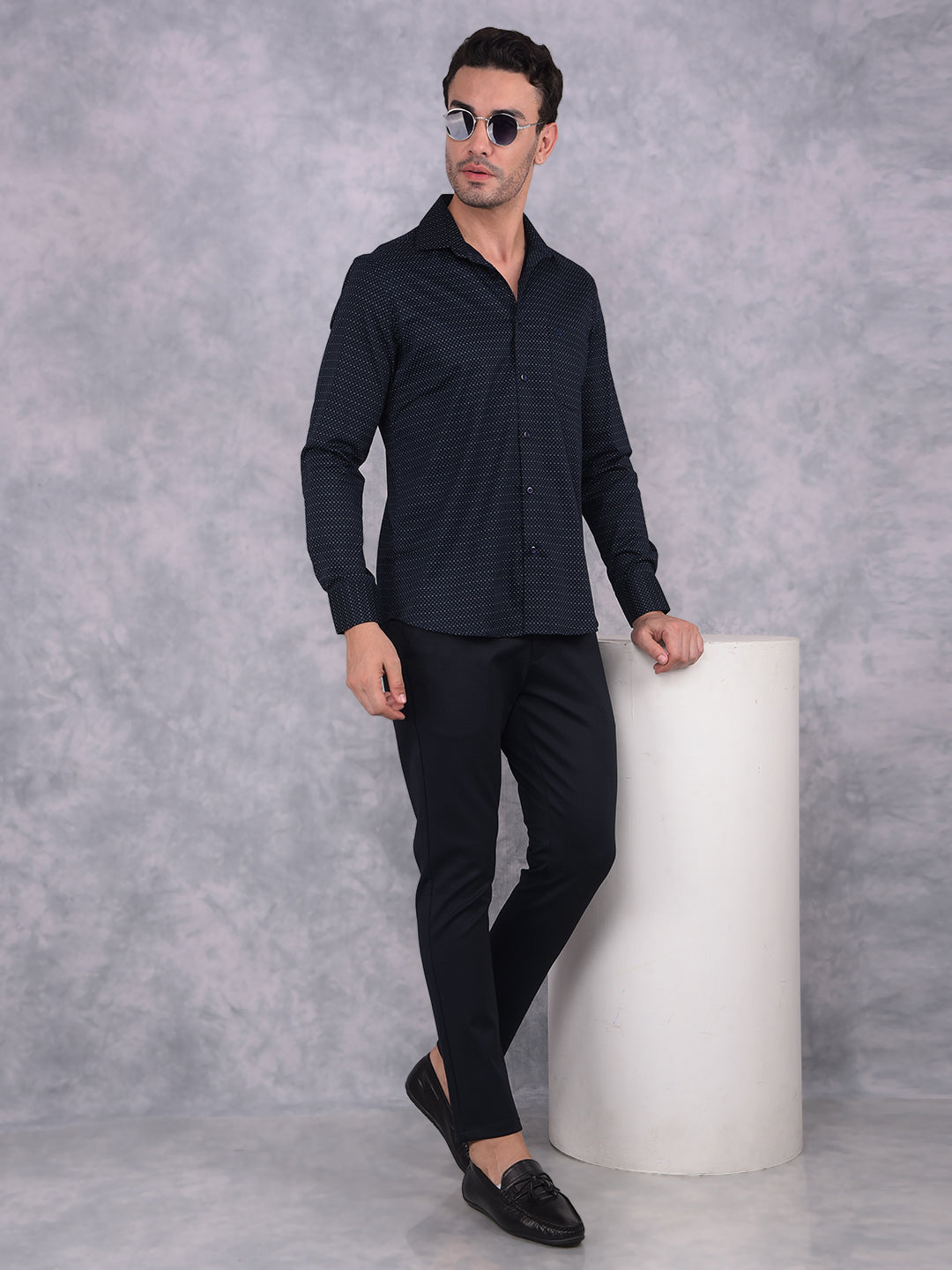 Navy Blue Printed Shirt-Men Shirts-Crimsoune Club