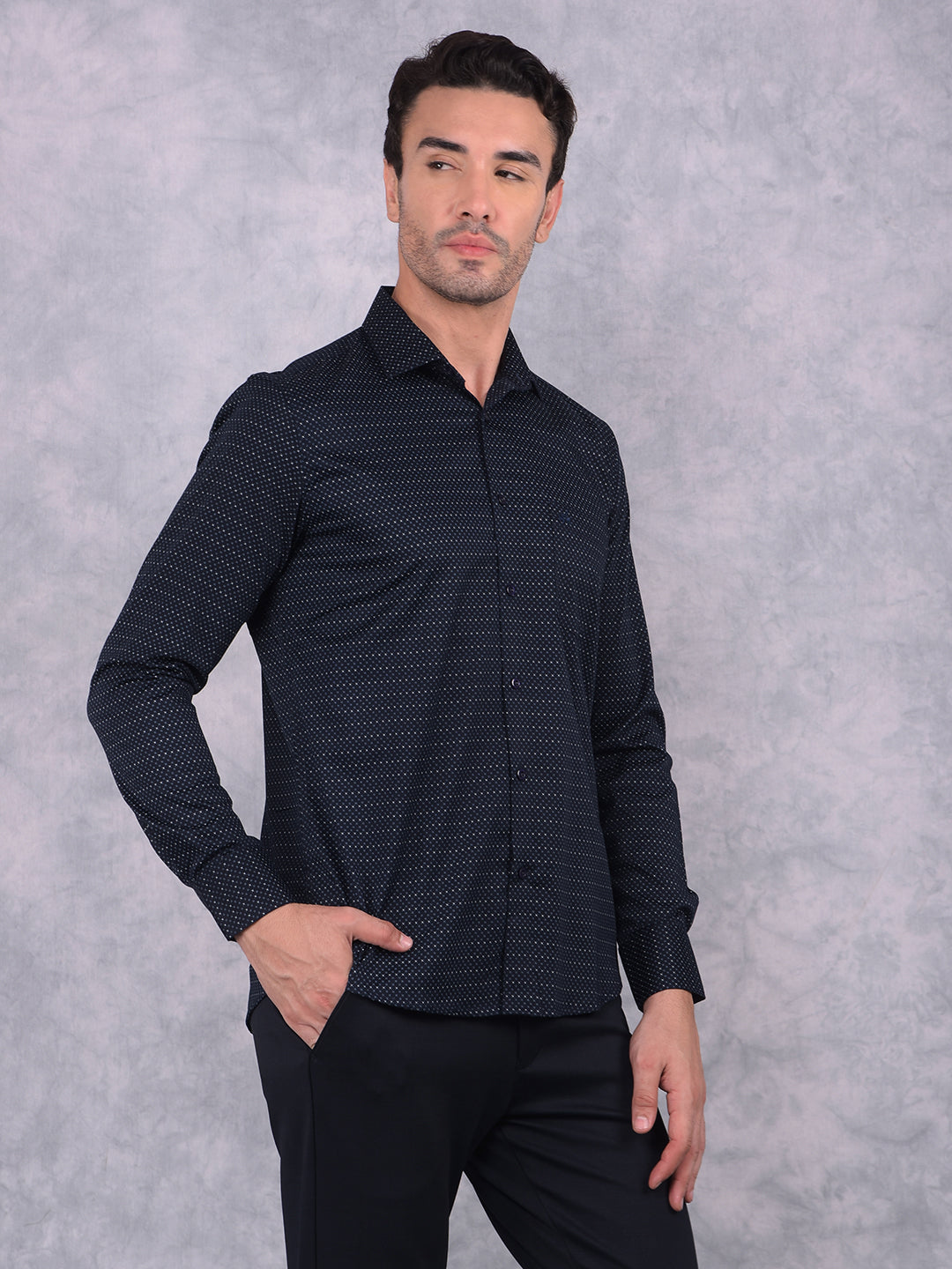 Navy Blue Printed Shirt-Men Shirts-Crimsoune Club