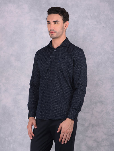 Navy Blue Printed Shirt-Men Shirts-Crimsoune Club