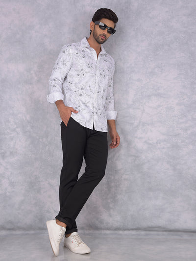 White Floral Print Shirt-Men Shirts-Crimsoune Club