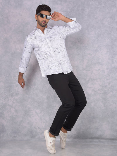 White Floral Print Shirt-Men Shirts-Crimsoune Club