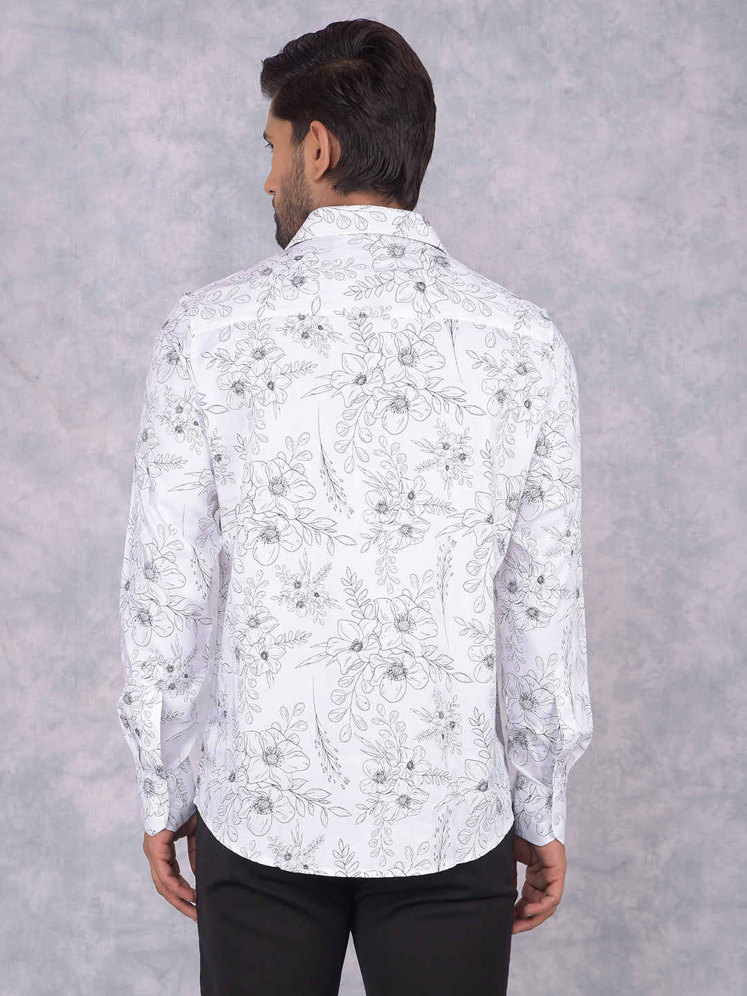 White Floral Print Shirt-Men Shirts-Crimsoune Club