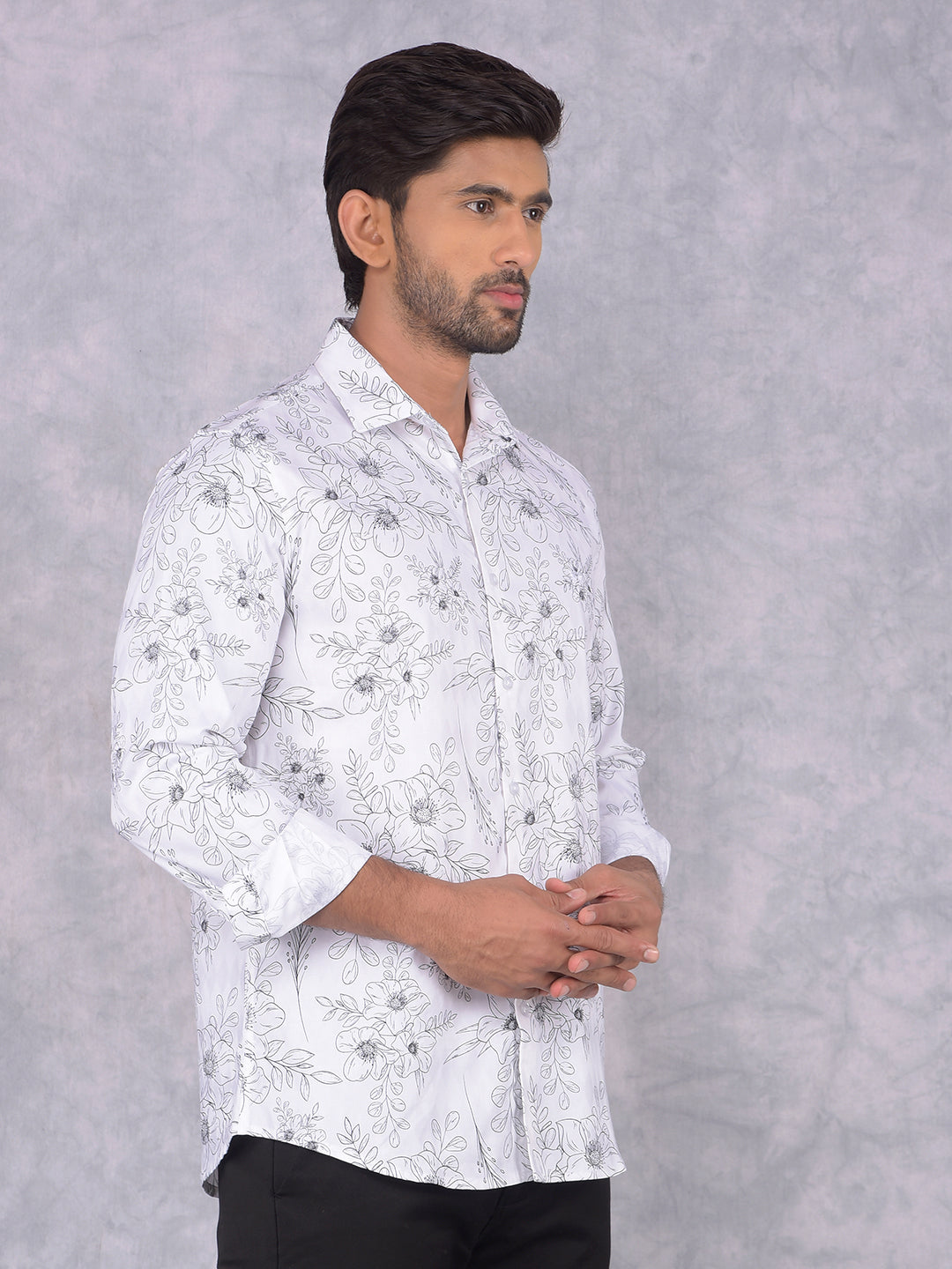 White Floral Print Shirt-Men Shirts-Crimsoune Club