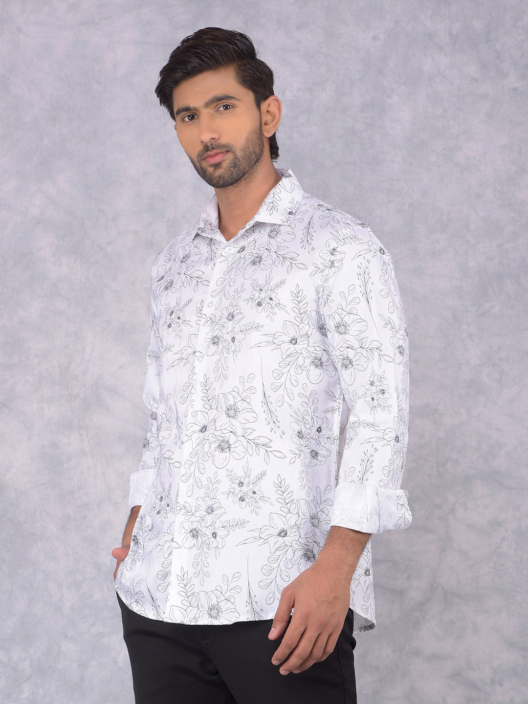 White Floral Print Shirt-Men Shirts-Crimsoune Club