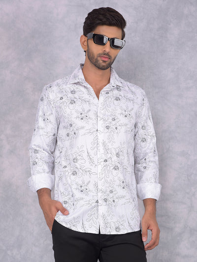 White Floral Print Shirt-Men Shirts-Crimsoune Club