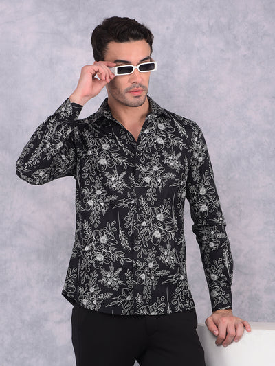 Black Floral Print Shirt-Men Shirts-Crimsoune Club