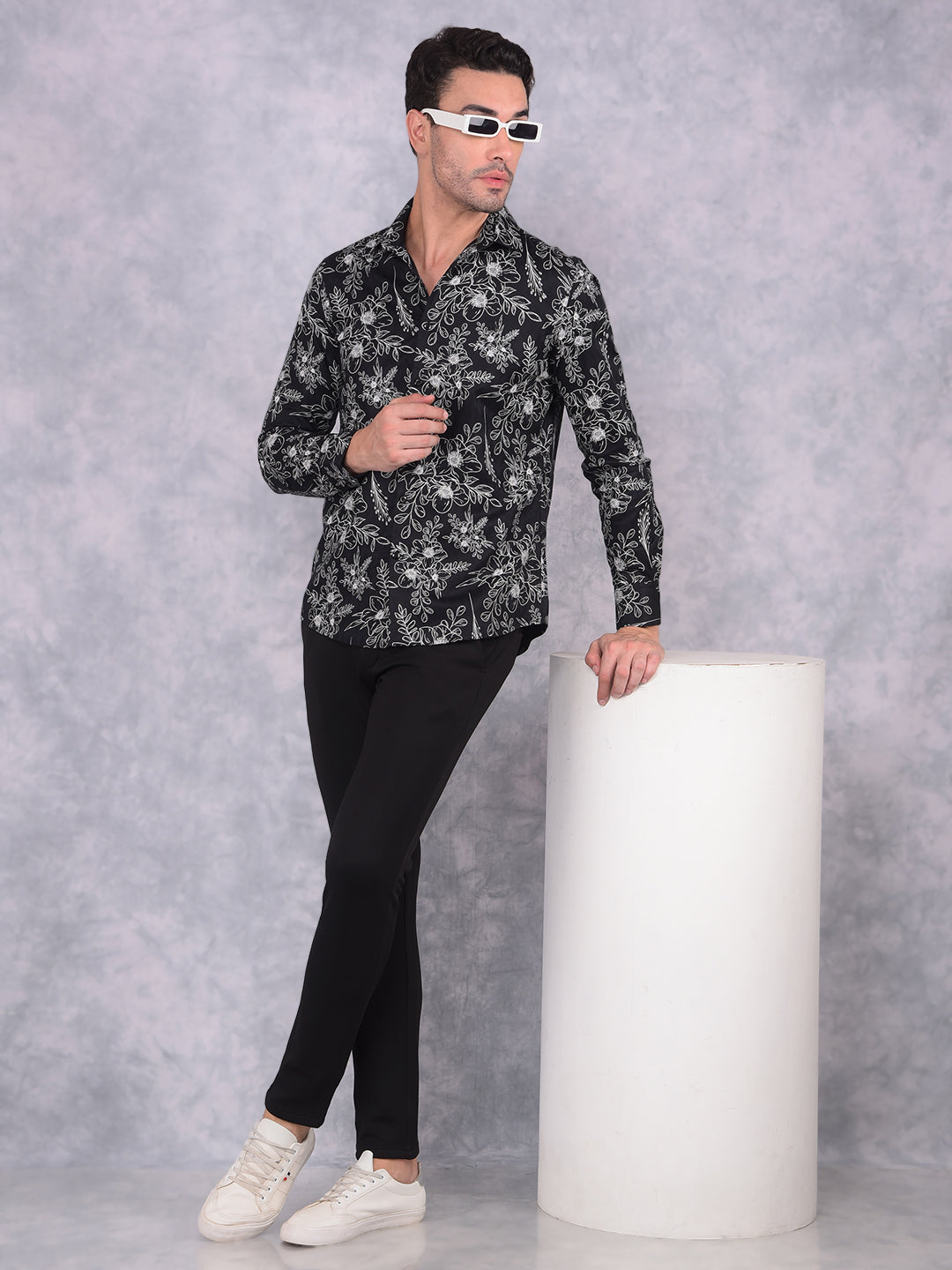 Black Floral Print Shirt-Men Shirts-Crimsoune Club