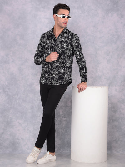 Black Floral Print Shirt-Men Shirts-Crimsoune Club