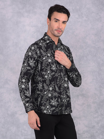 Black Floral Print Shirt-Men Shirts-Crimsoune Club