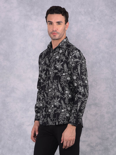 Black Floral Print Shirt-Men Shirts-Crimsoune Club