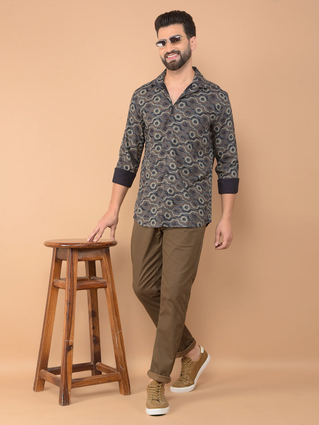 Brown Printed Shirt-Men Shirts-Crimsoune Club