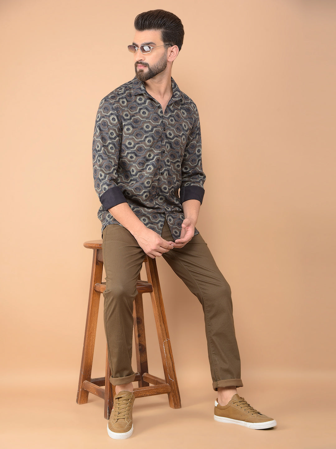 Brown Printed Shirt-Men Shirts-Crimsoune Club