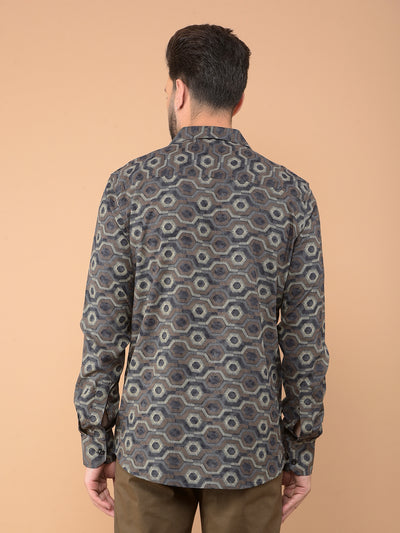 Brown Printed Shirt-Men Shirts-Crimsoune Club