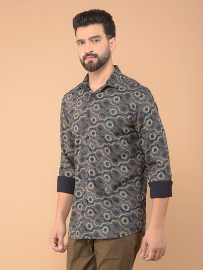 Brown Printed Shirt-Men Shirts-Crimsoune Club