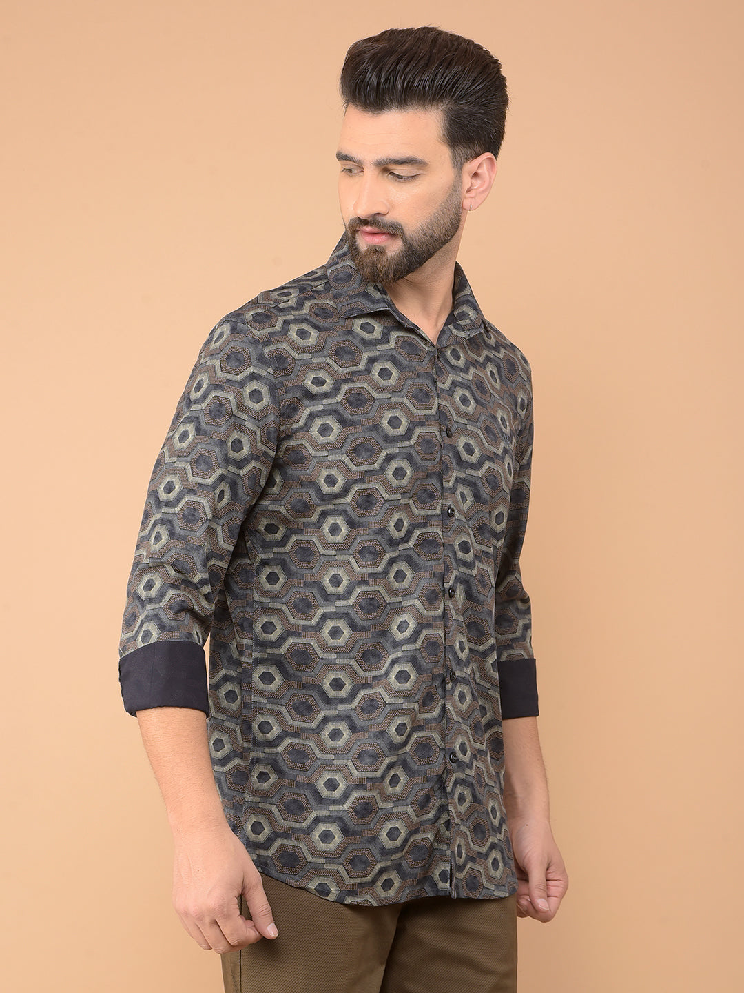 Brown Printed Shirt-Men Shirts-Crimsoune Club