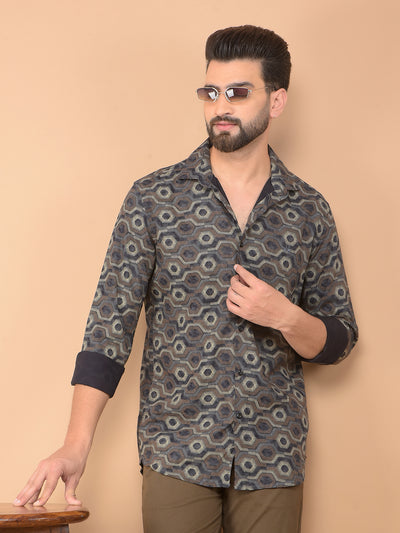 Brown Printed Shirt-Men Shirts-Crimsoune Club