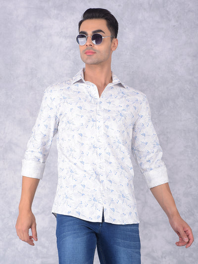 Blue Floral Print 100% Cotton Shirt-Men Shirts-Crimsoune Club