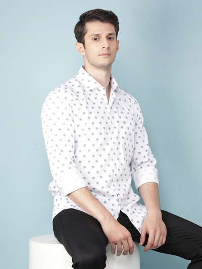 White Floral Print Shirt-Men Shirts-Crimsoune Club