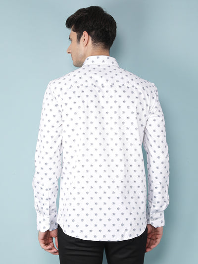 White Floral Print Shirt-Men Shirts-Crimsoune Club