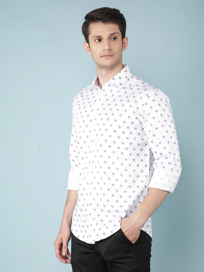 White Floral Print Shirt-Men Shirts-Crimsoune Club