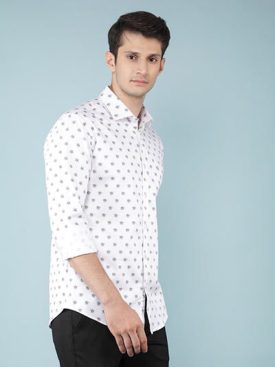 White Floral Print Shirt-Men Shirts-Crimsoune Club