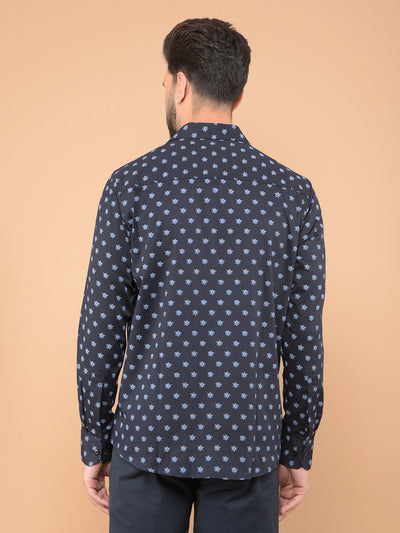 Navy Blue Floral Print Shirt-Men Shirts-Crimsoune Club