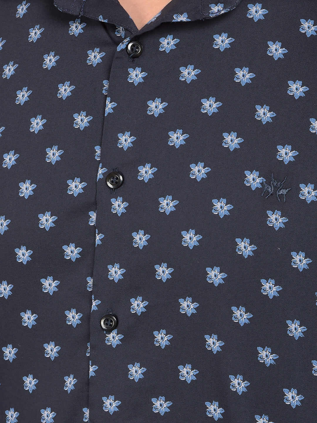 Navy Blue Floral Print Shirt-Men Shirts-Crimsoune Club