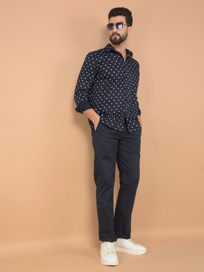 Navy Blue Floral Print Shirt-Men Shirts-Crimsoune Club