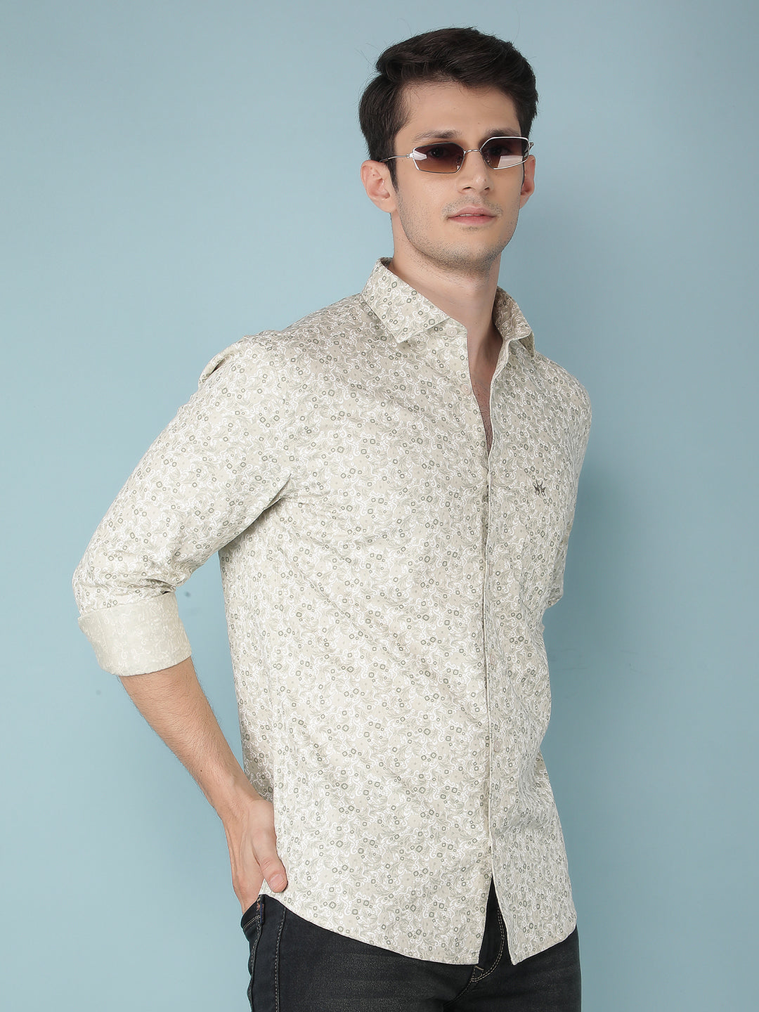 Green Floral Print Shirt-Men Shirts-Crimsoune Club