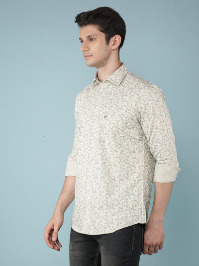 Green Floral Print Shirt-Men Shirts-Crimsoune Club