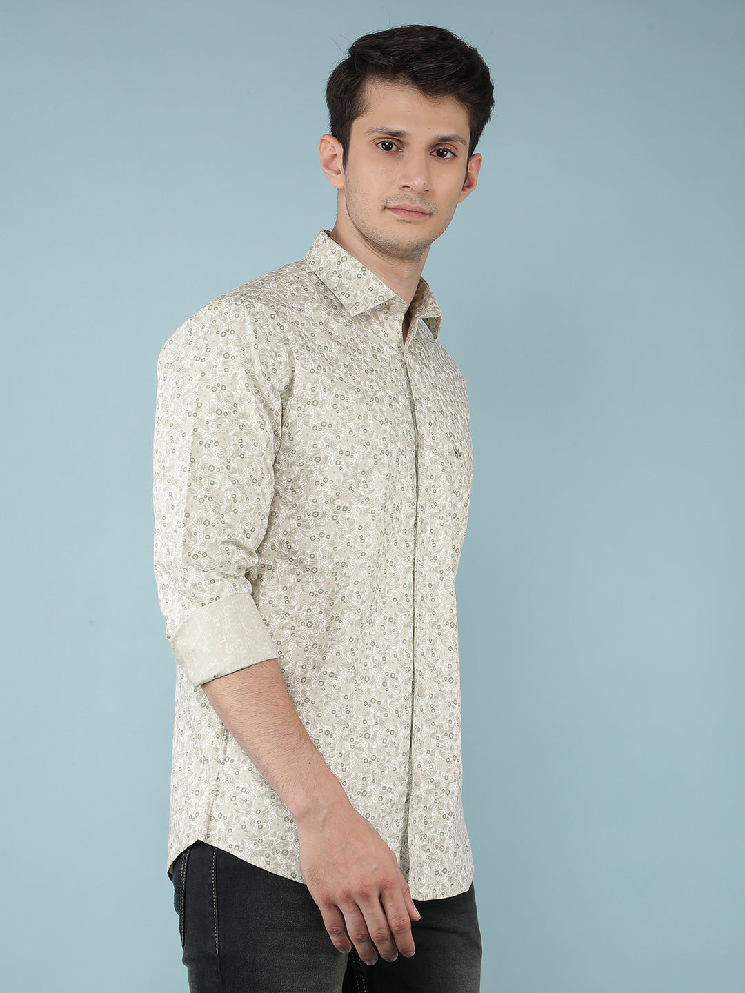 Green Floral Print Shirt-Men Shirts-Crimsoune Club