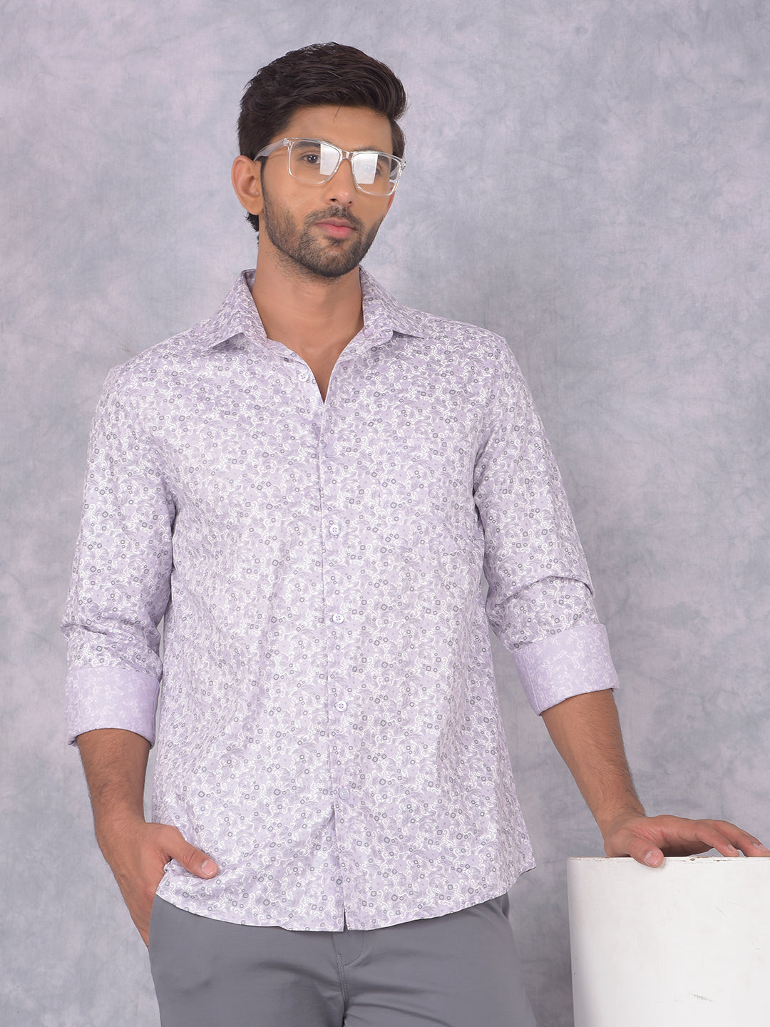 Purple Floral Print Shirt-Men Shirts-Crimsoune Club